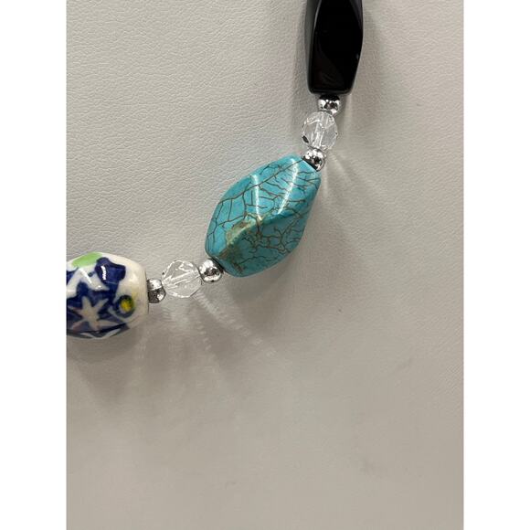 Turquoise, Black Onyx, Faceted Glass and Ceramic Beaded One Strand Necklace - Picture 4 of 12